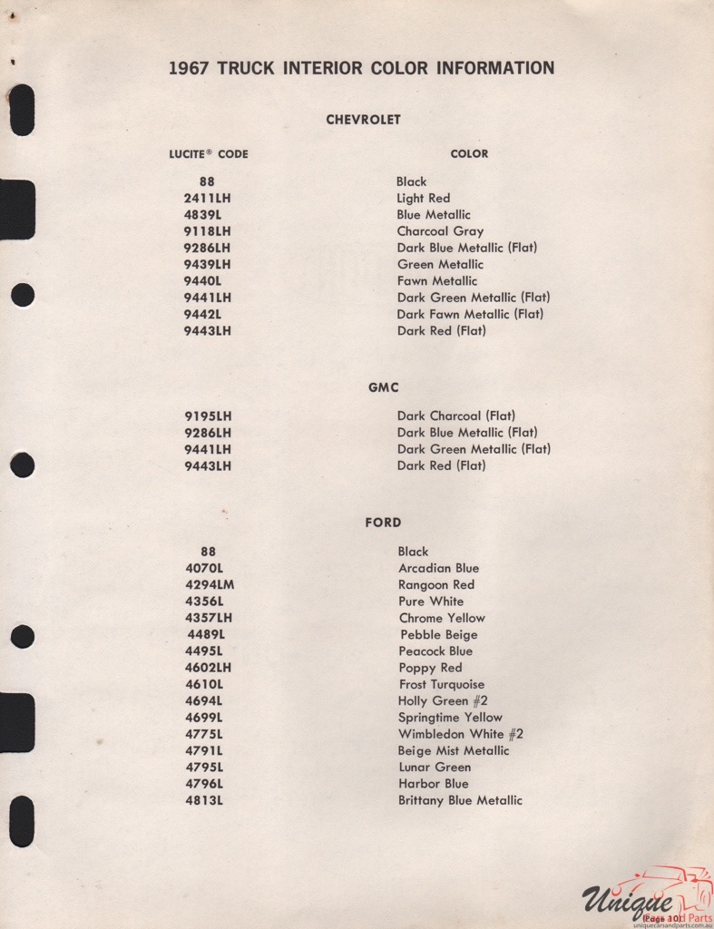 1967 GM Truck And Commercial Paint Charts DuPont 6